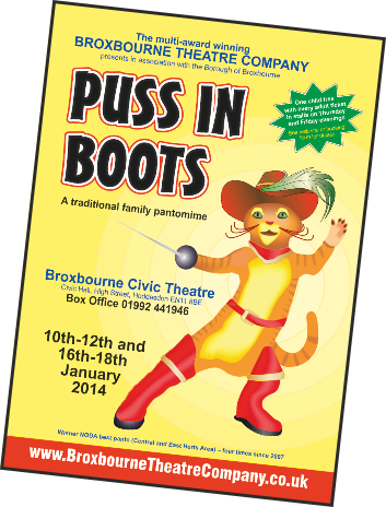 Puss In Boots Panto 2013/14  Broxbourne Civic Hall Leaflet