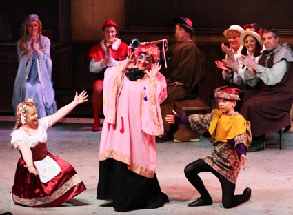 Broxbourne Pantomime Photo: Nurse Norah and Babes in the Classroom with Maid Marian, Will Scarlet, Friar Tuck and Little John