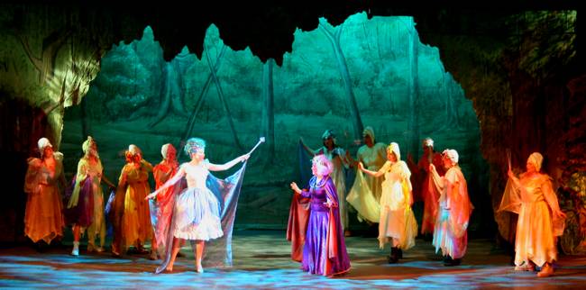 Witch, Fairy and fairies in Broxbourne Theatre Company Pantomime at Broxbourne Civic Hall